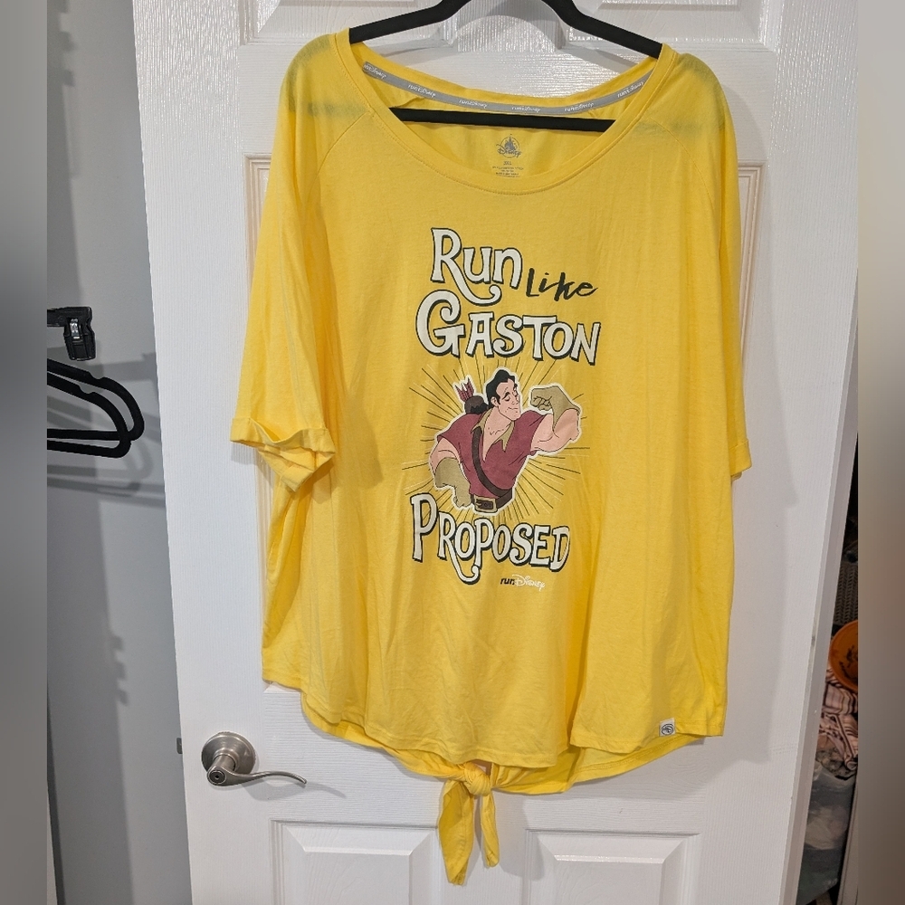RunDisney Women's Yellow Run Like Gaston Proposed Graphic Short Sleeve Top 3X